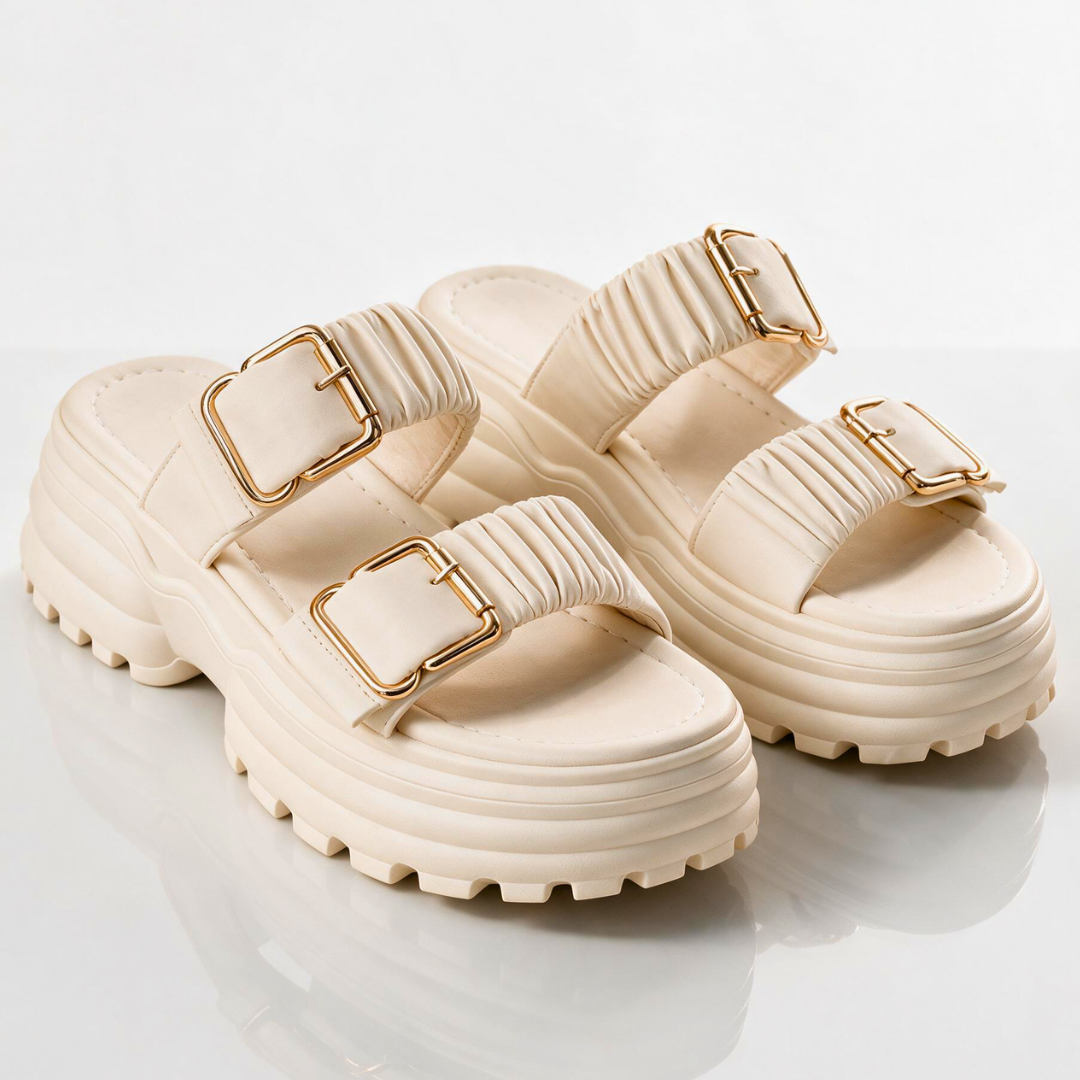 Women's Tessa Ruched Buckle Sandals – Cushioned Comfort