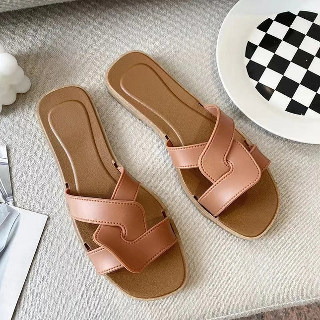 Women's Comfort Slide Sandals - Anti-Slip Cross-Strap Slippers w/PVC Sole | Sizes 5-11 | Wholesale Available