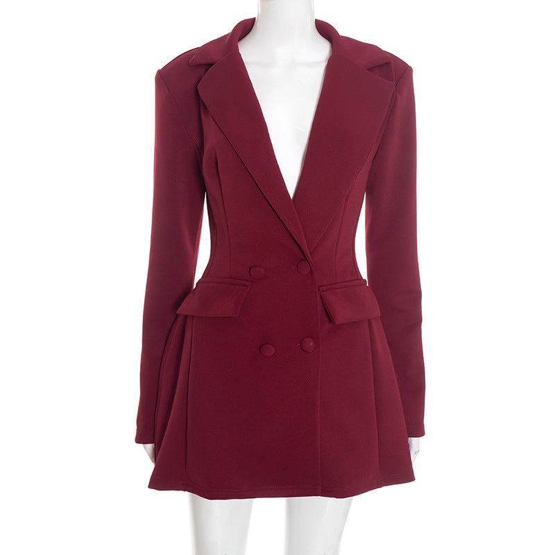 Women’s Slim Fit Long Sleeve Suit Dress – Bud‑Shaped Tailored Faux Pocket-HighTouch