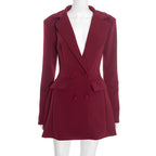 Women’s Slim Fit Long Sleeve Suit Dress – Bud‑Shaped Tailored Faux Pocket-HighTouch