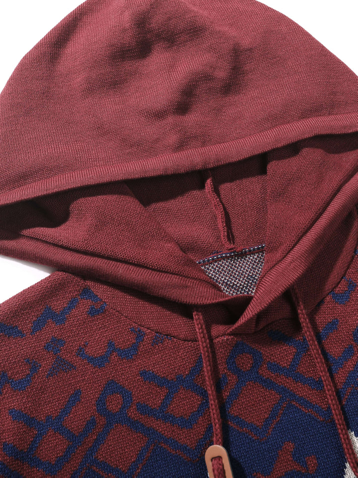 Women's Hooded Christmas Sweater with Reindeer and Snowflake Pattern