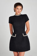 Slim Fit Slimming Round Neck Beaded Classic Style Dress-HighTouch