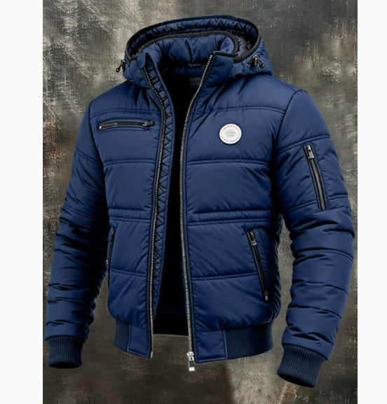 Mens Solid-Color Casual Cotton Padded Jacket-HighTouch