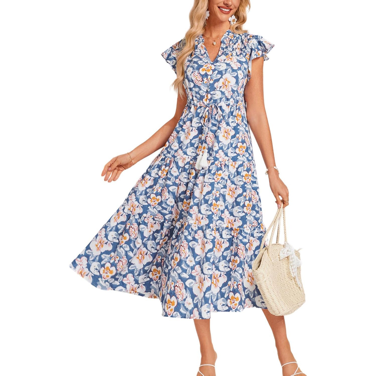 Women's Boho Dress | Tassel Tie Front Maxi-HighTouch