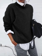 Women’s Solid Color Long Sleeve Knitted Pullover Sweater-HighTouch