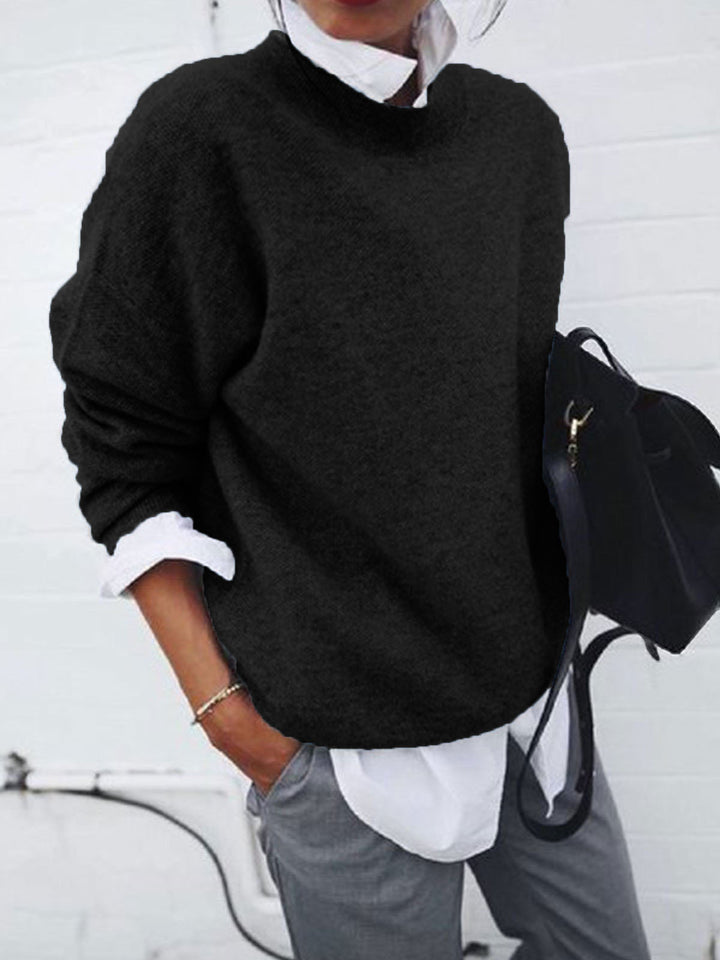 Women’s Solid Color Long Sleeve Knitted Pullover Sweater-HighTouch