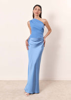 Solid Color Diagonal Collar Backless Sheath Casual Dress-HighTouch