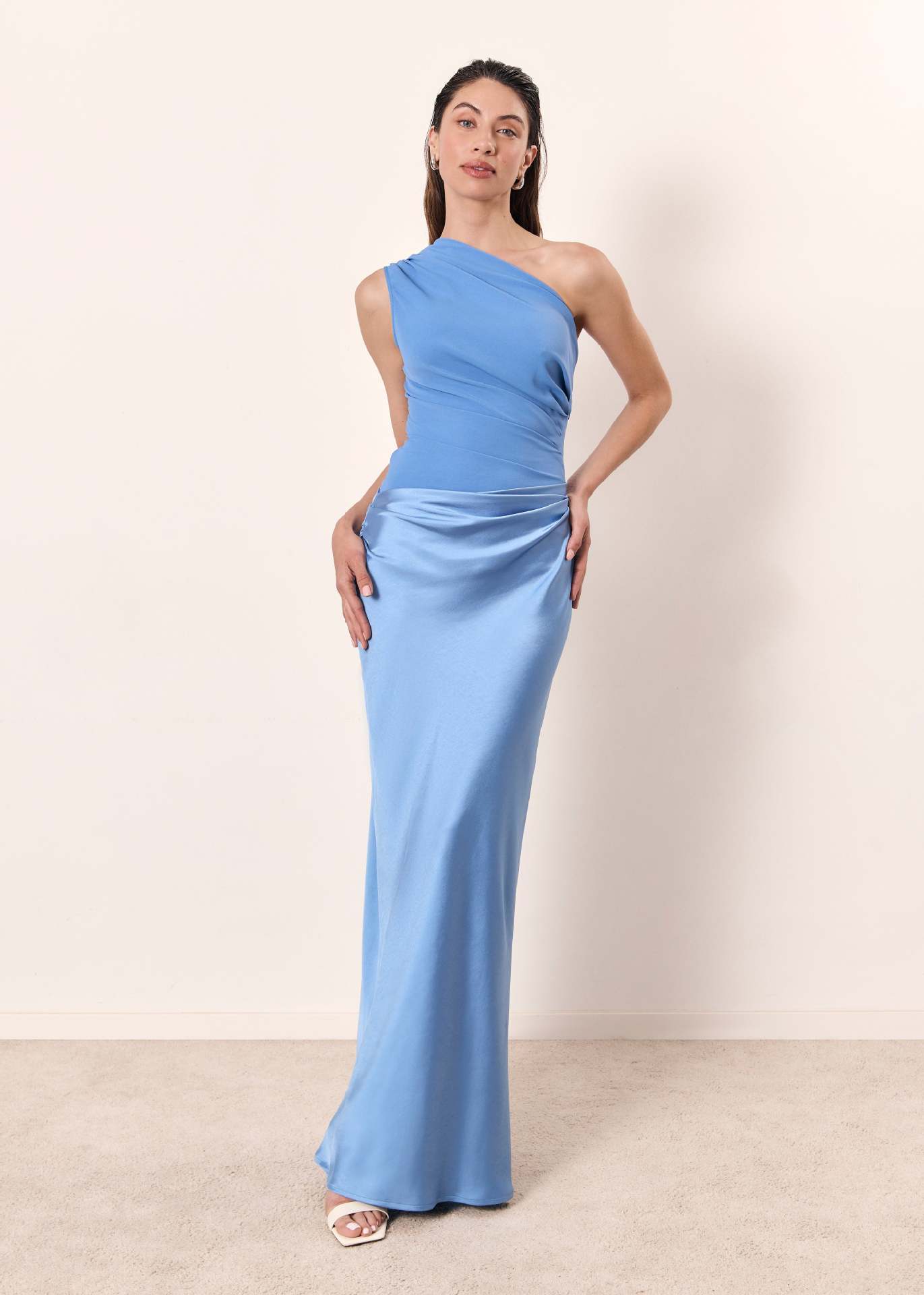 Solid Color Diagonal Collar Backless Sheath Casual Dress-HighTouch