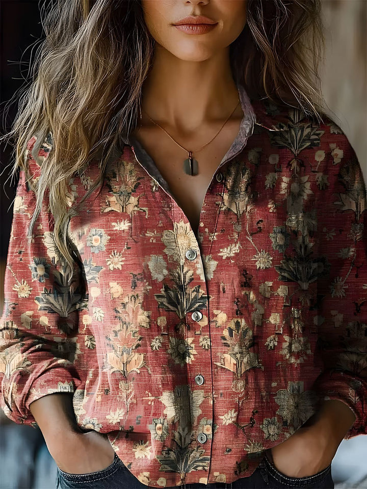 Women’s Blouse | Printed V-Neck Long Sleeve-HighTouch