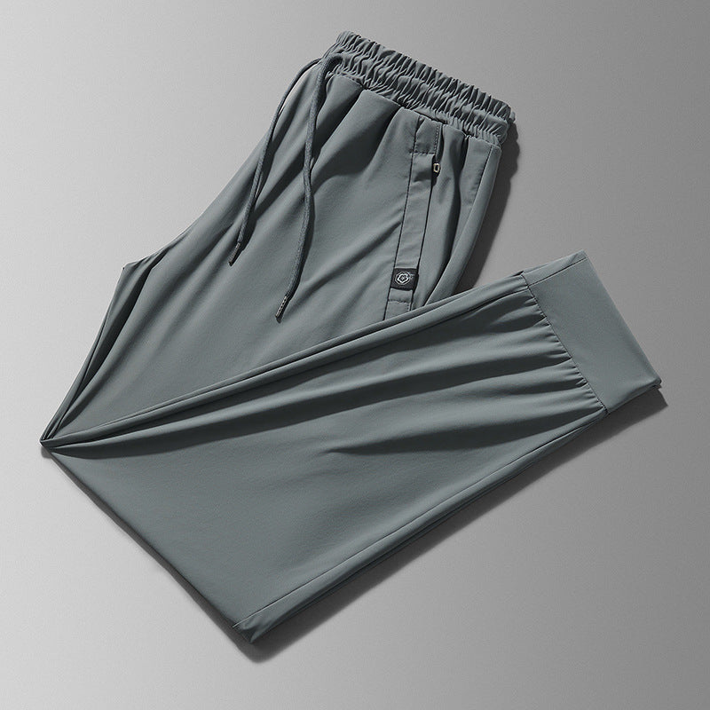 Men's Ice Silk Leggings – Casual Long Pants with Solid Color Design-HighTouch