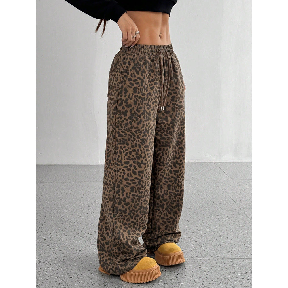 Leopard Print Floral Print Casual Jumpsuit Wide Leg Loose-HighTouch