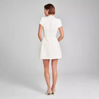Slim Fit Slimming Round Neck Beaded Classic Style Dress-HighTouch