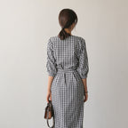 Women's Lattice A-Line Skirt – Cotton-Linen Blend Collage Splicing Design-HighTouch