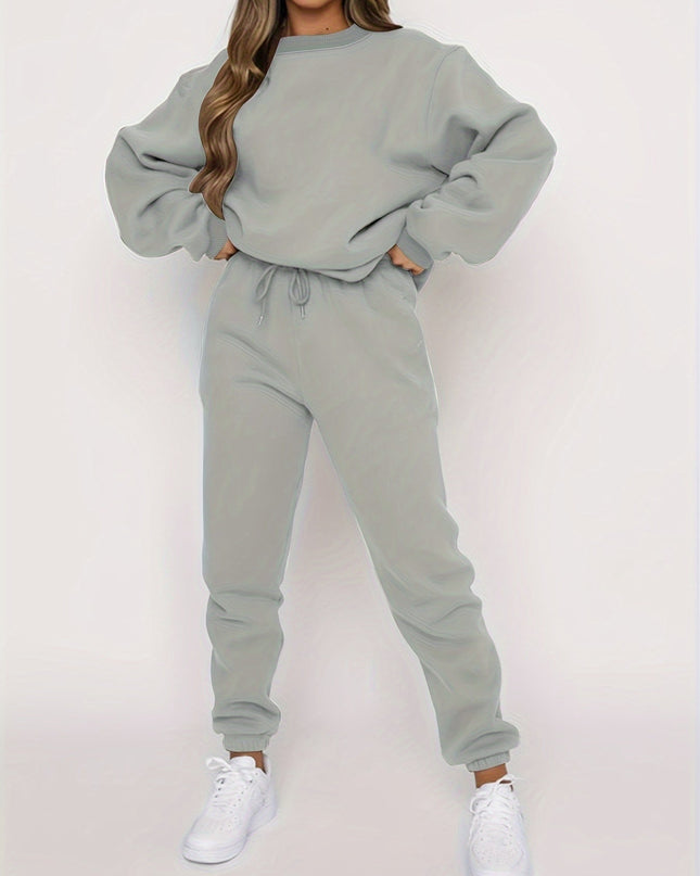 Ribbed Two-Piece Lounge Set for Women – Sweatshirt & Joggers