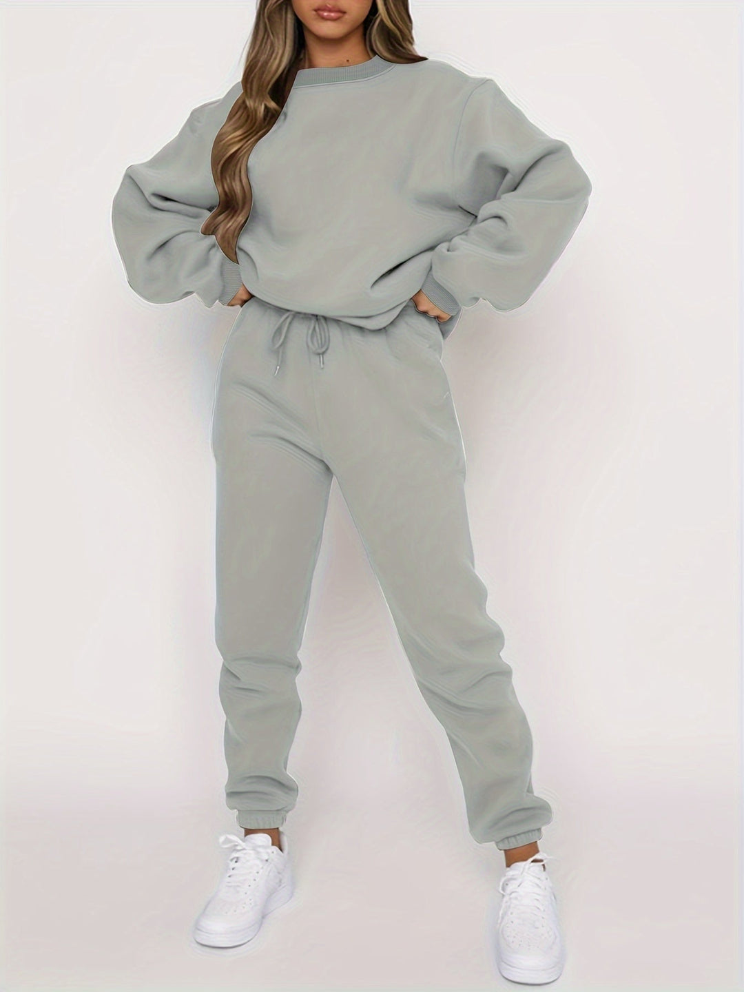 Ribbed Two-Piece Lounge Set for Women – Sweatshirt & Joggers-HighTouch