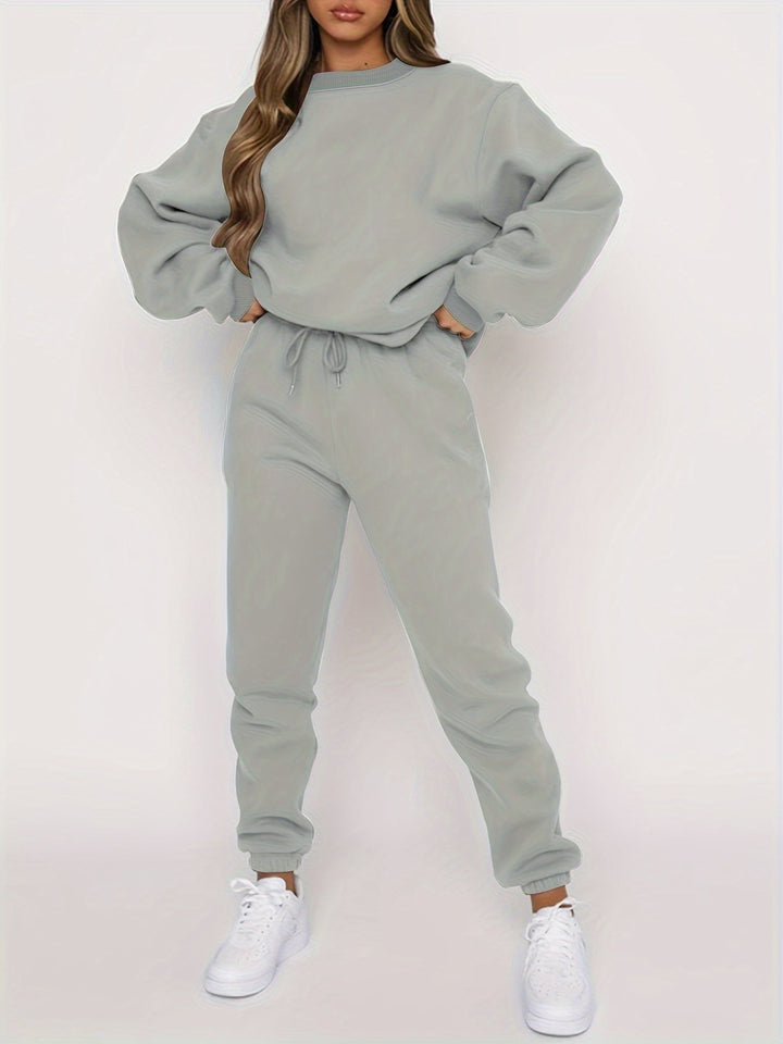 Ribbed Two-Piece Lounge Set for Women – Sweatshirt & Joggers-HighTouch