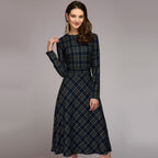 Women's Plaid Long Sleeve Dress – Soft Cotton Casual Shirt Dress-HighTouch