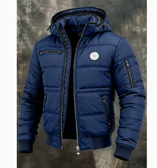 Mens Solid-Color Casual Cotton Padded Jacket-HighTouch