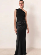 Crossbody Pleated Stitching Satin Skirt-HighTouch