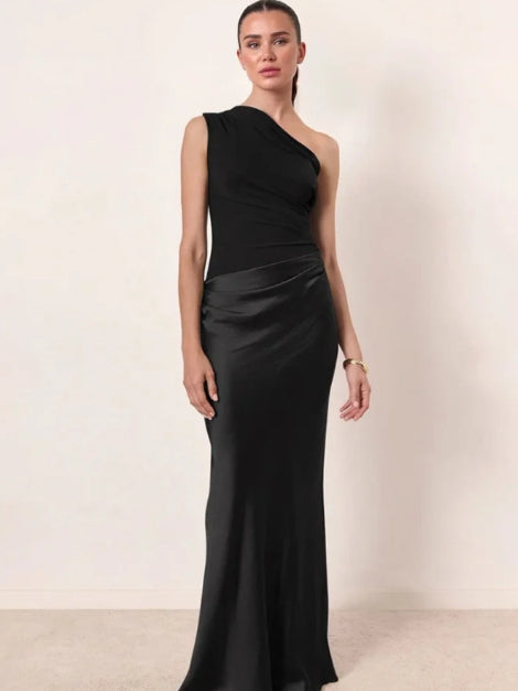 Crossbody Pleated Stitching Satin Skirt-HighTouch