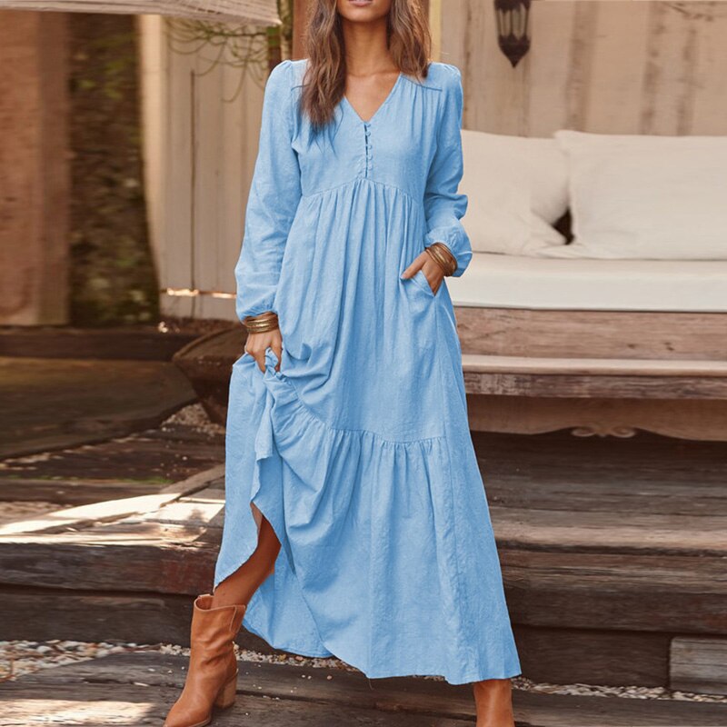 Cotton Linen Dress – Breathable Solid Color Collection-HighTouch