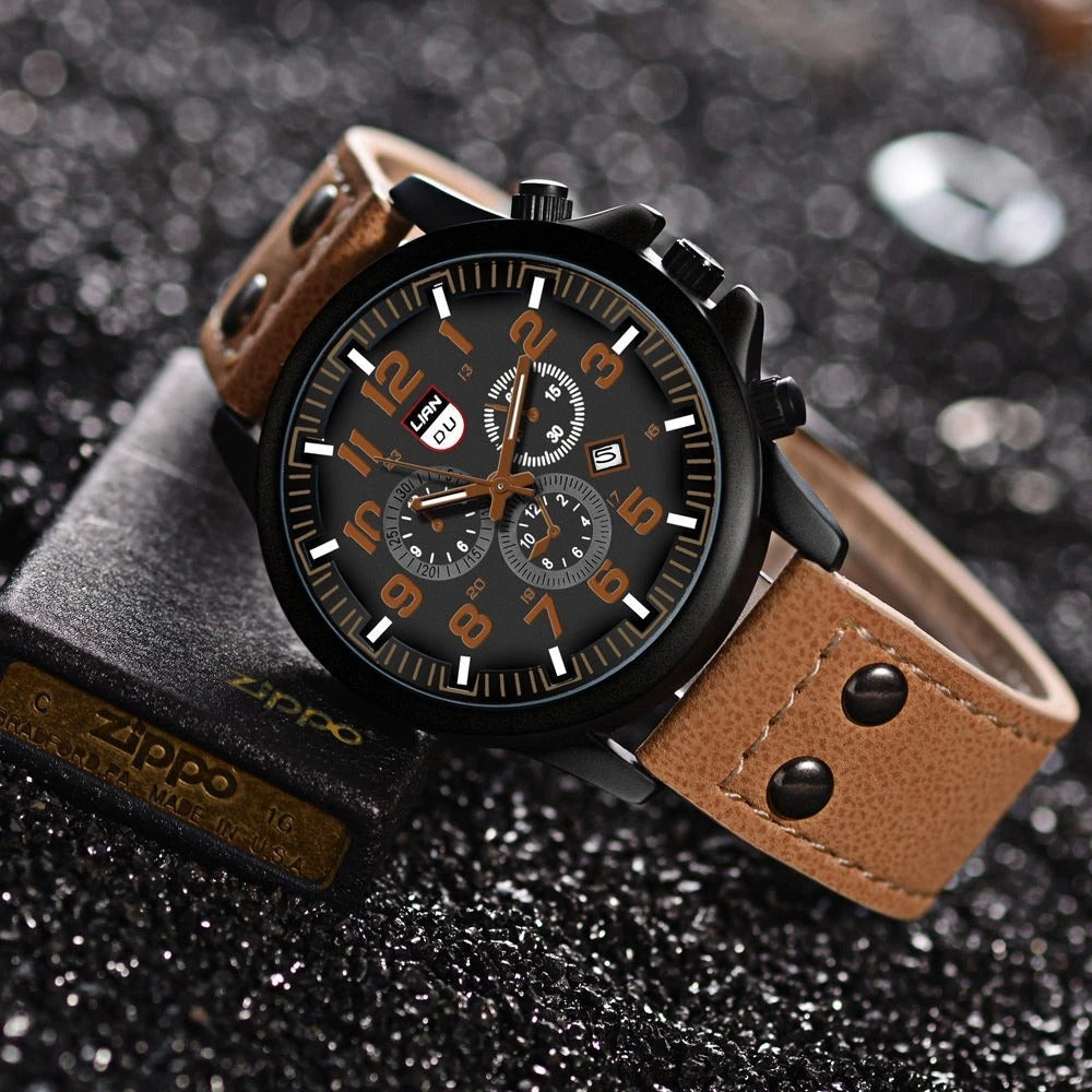 Men's Military Style Cowhide Leather Watch – Fieldline