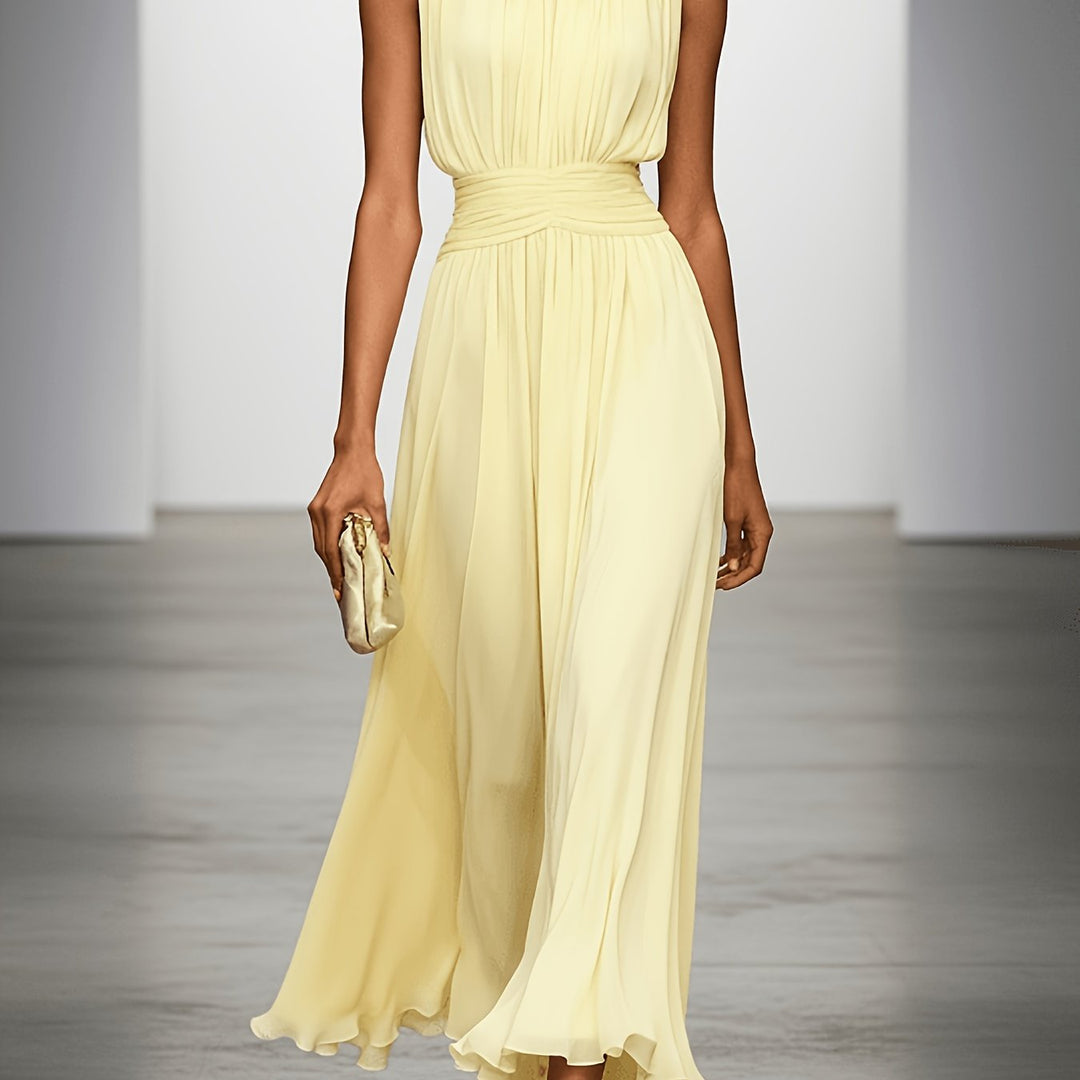 Hightouch | Pleated Maxi Wedding Guest Dress With Ruched Waist