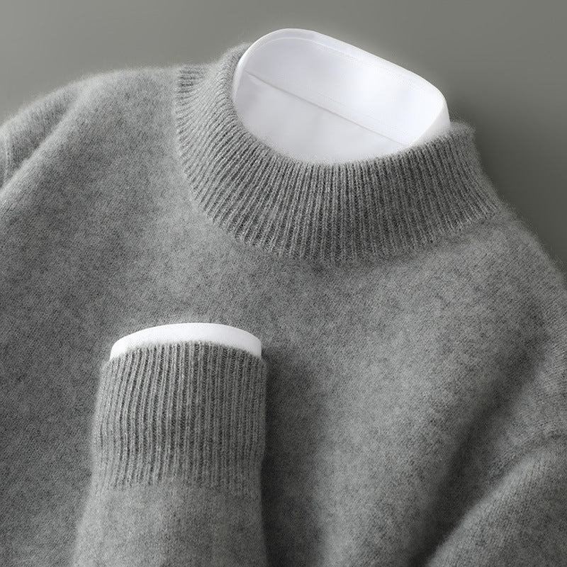 Men’s Thickened Half-High Collar Pullover – Loose Knit Sweatshirt-HighTouch