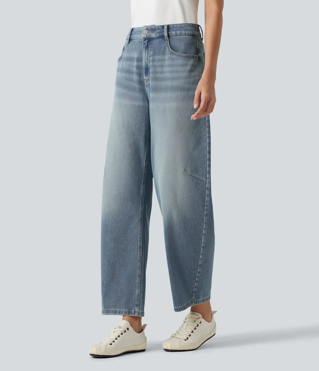 Barrel Leg Jeans Women High Rise Tapered Stretch Denim