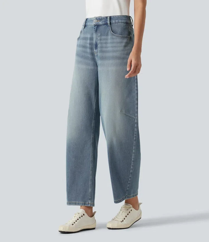 Barrel Leg Jeans Women High Rise Tapered Stretch Denim