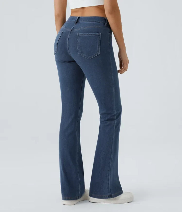 Bootcut Jeans Women Mid Rise Washed Denim with Pockets