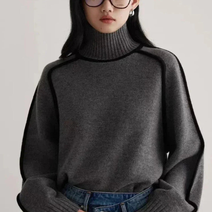 Women’s Soft Ribbed Turtleneck Sweater with Relaxed Fit