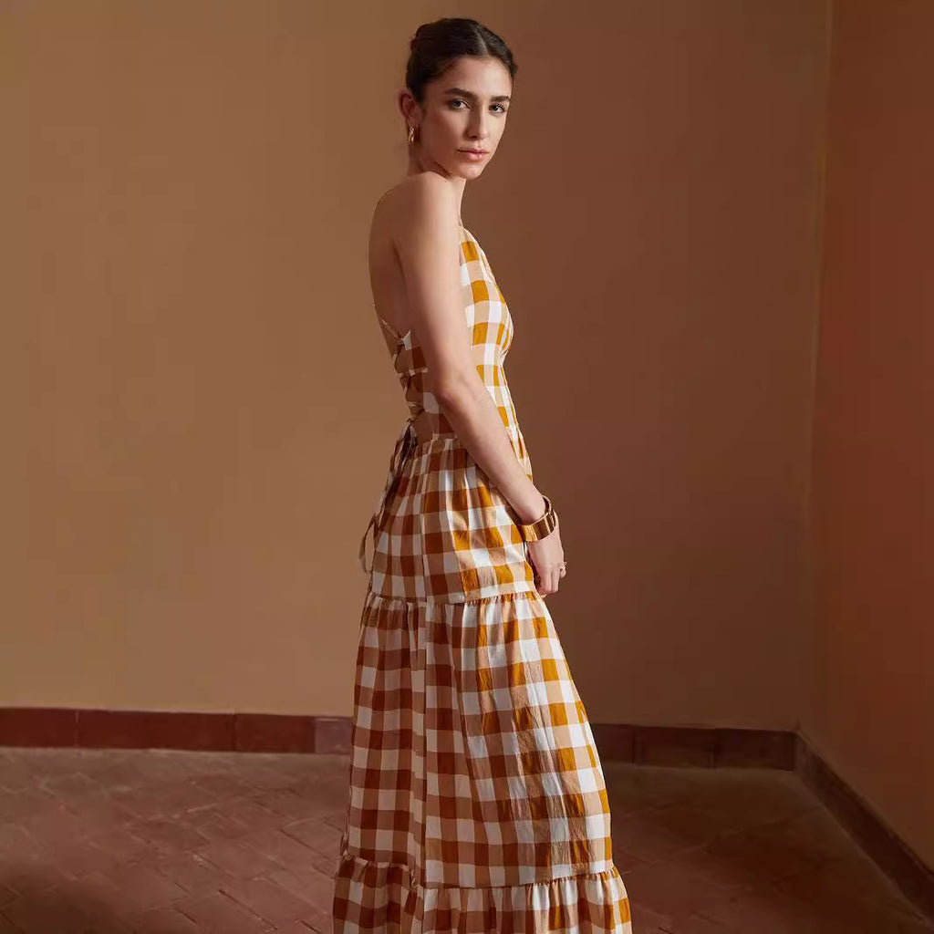 Women's Striped & Plaid Long Skirt – Temperament Commute Sleeveless Maxi Skirt-HighTouch