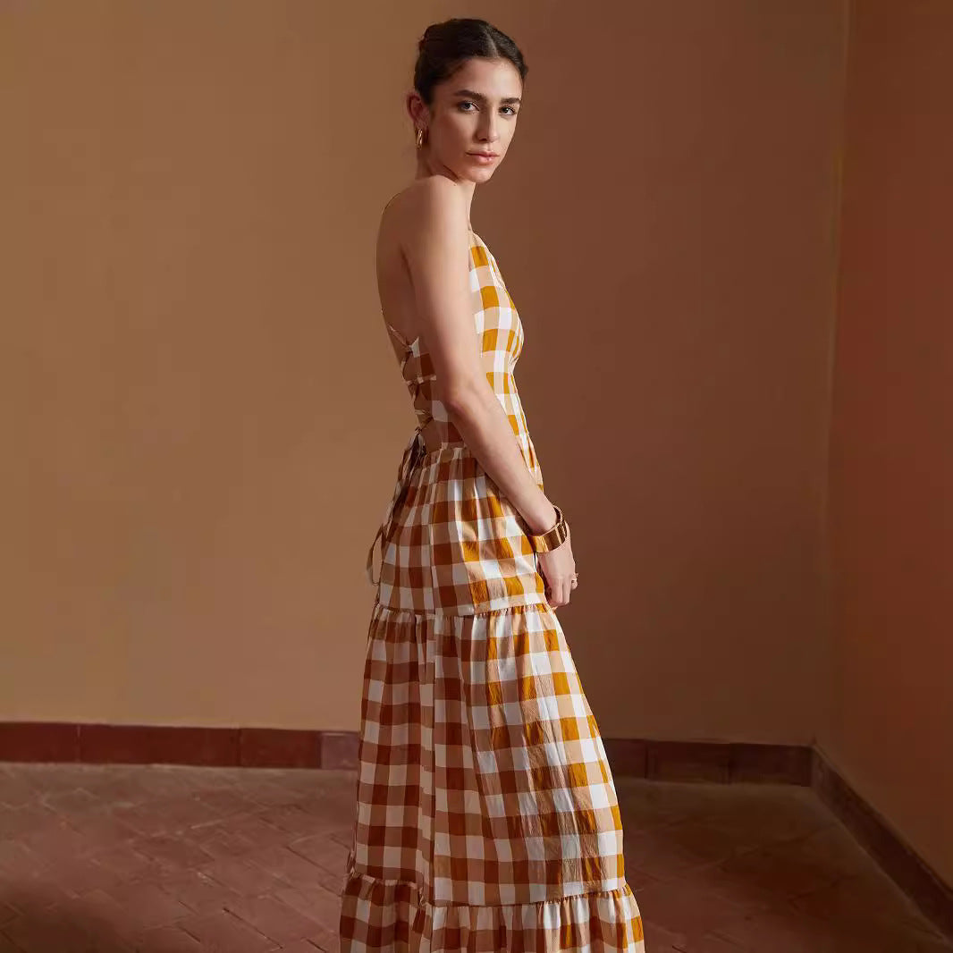 Women's Striped & Plaid Long Skirt – Temperament Commute Sleeveless Maxi Skirt-HighTouch
