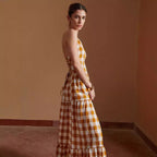 Women's Striped & Plaid Long Skirt – Temperament Commute Sleeveless Maxi Skirt-HighTouch