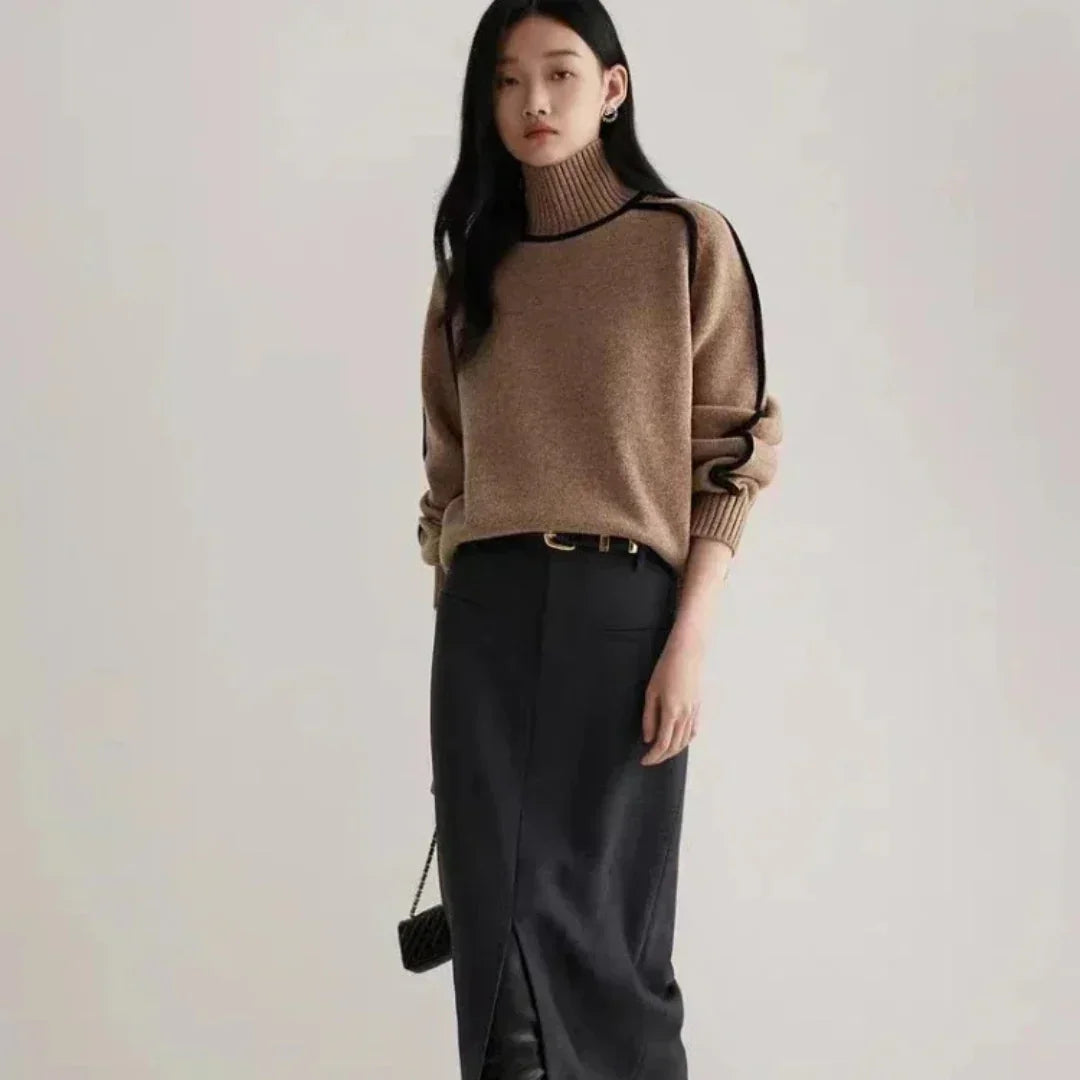 Women’s Soft Ribbed Turtleneck Sweater with Relaxed Fit