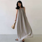 Cotton & Linen Holiday Dress | Plain Pattern with Resin Fixing Process-HighTouch