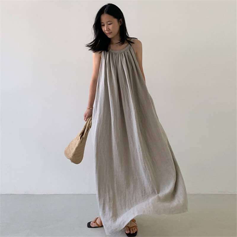 Cotton & Linen Holiday Dress | Plain Pattern with Resin Fixing Process-HighTouch