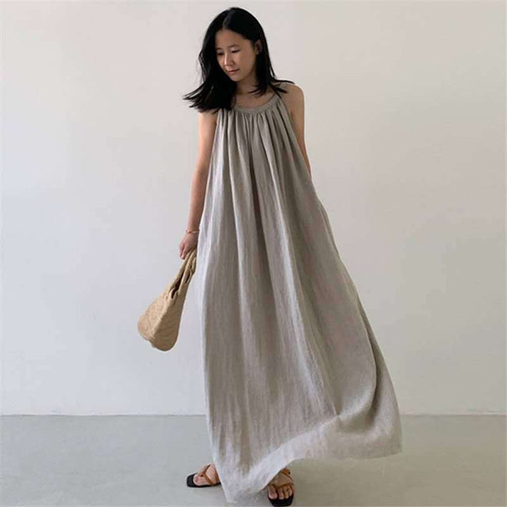 Cotton & Linen Holiday Dress | Plain Pattern with Resin Fixing Process-HighTouch