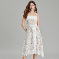 Crocheted Hollow Embroidery Stitching Lace-up Waist-controlled Slimming Dress-HighTouch