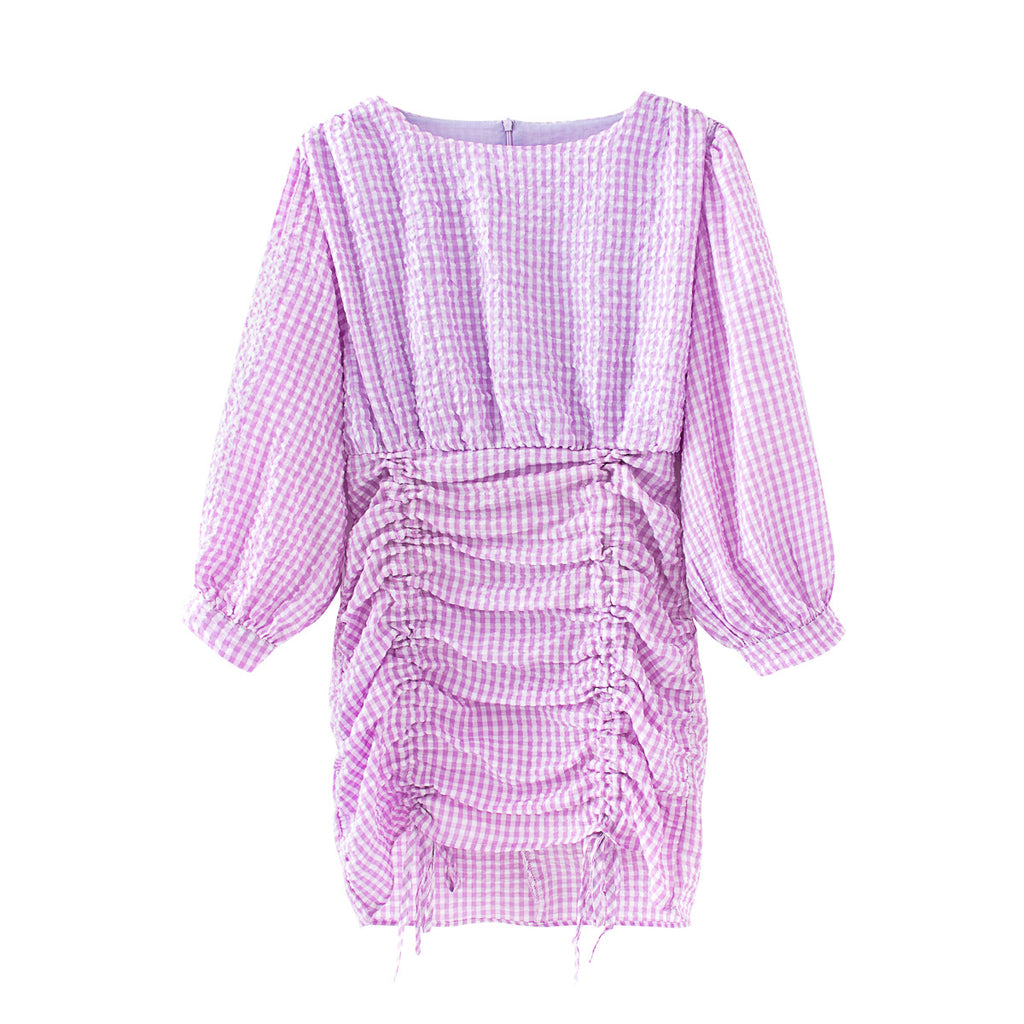 Purple and White Plaid Dress-HighTouch