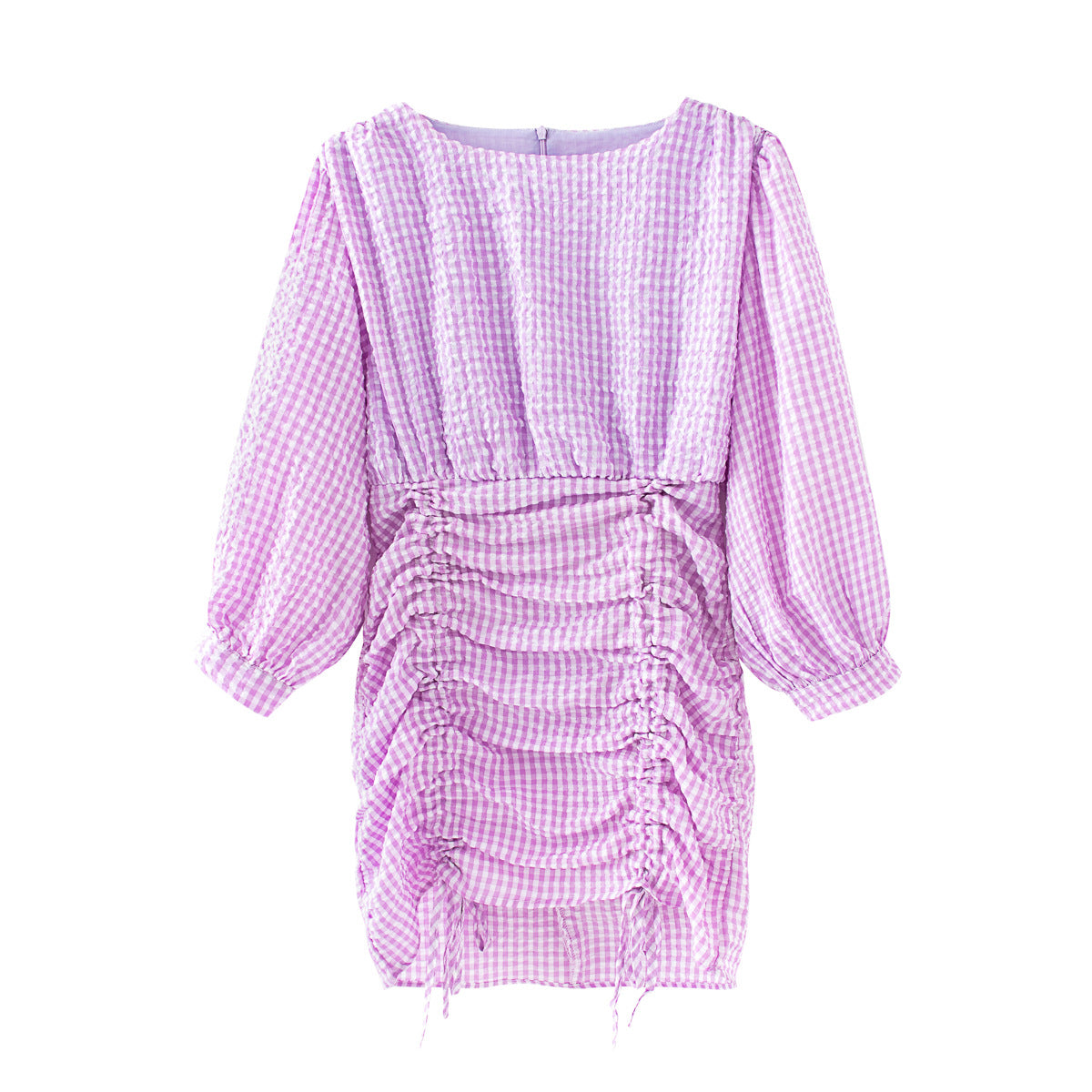 Purple and White Plaid Dress-HighTouch