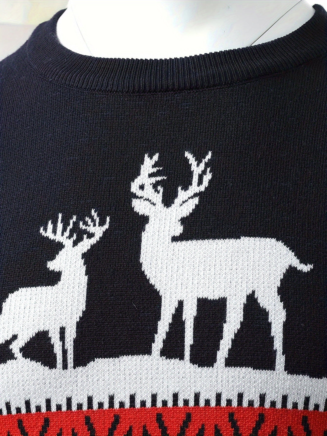 Men's Reindeer and Pine Tree Christmas Crew Neck Sweater