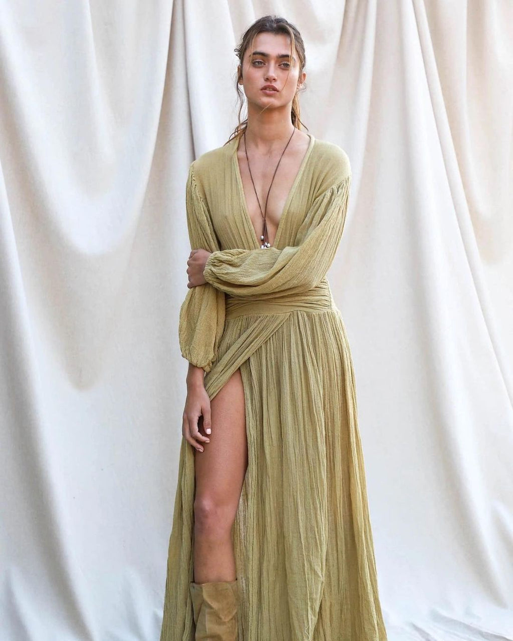 Women’s Pastoral Style Lantern Sleeve Dress – Elegant Casual Fashion-HighTouch
