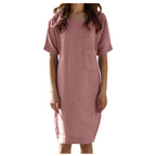 Cotton Linen Street Style Dress | Solid Color Dress-HighTouch