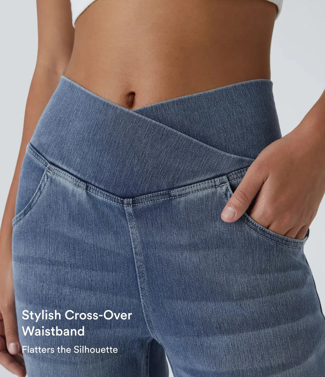 Flare Jeans Women High Waisted Crossover Washed Denim