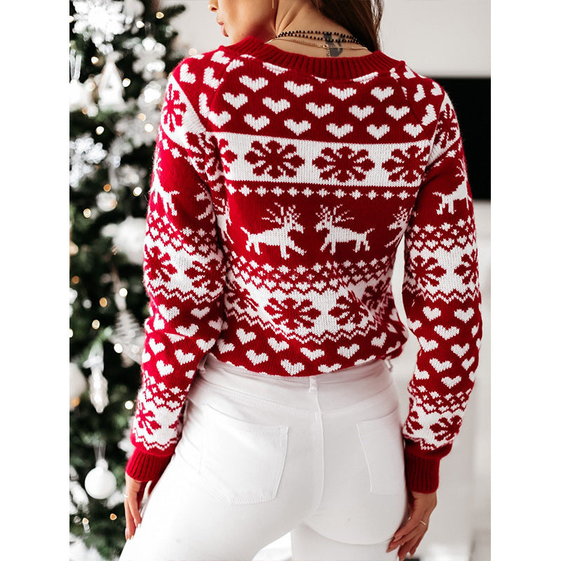 Women's Ugly Christmas Elk Snowflake Sweater - Festive Winter Sweater