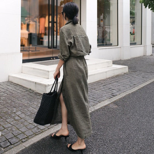 New Style Cotton Shirt Dress Commuting Large Swing Long Skirt-HighTouch