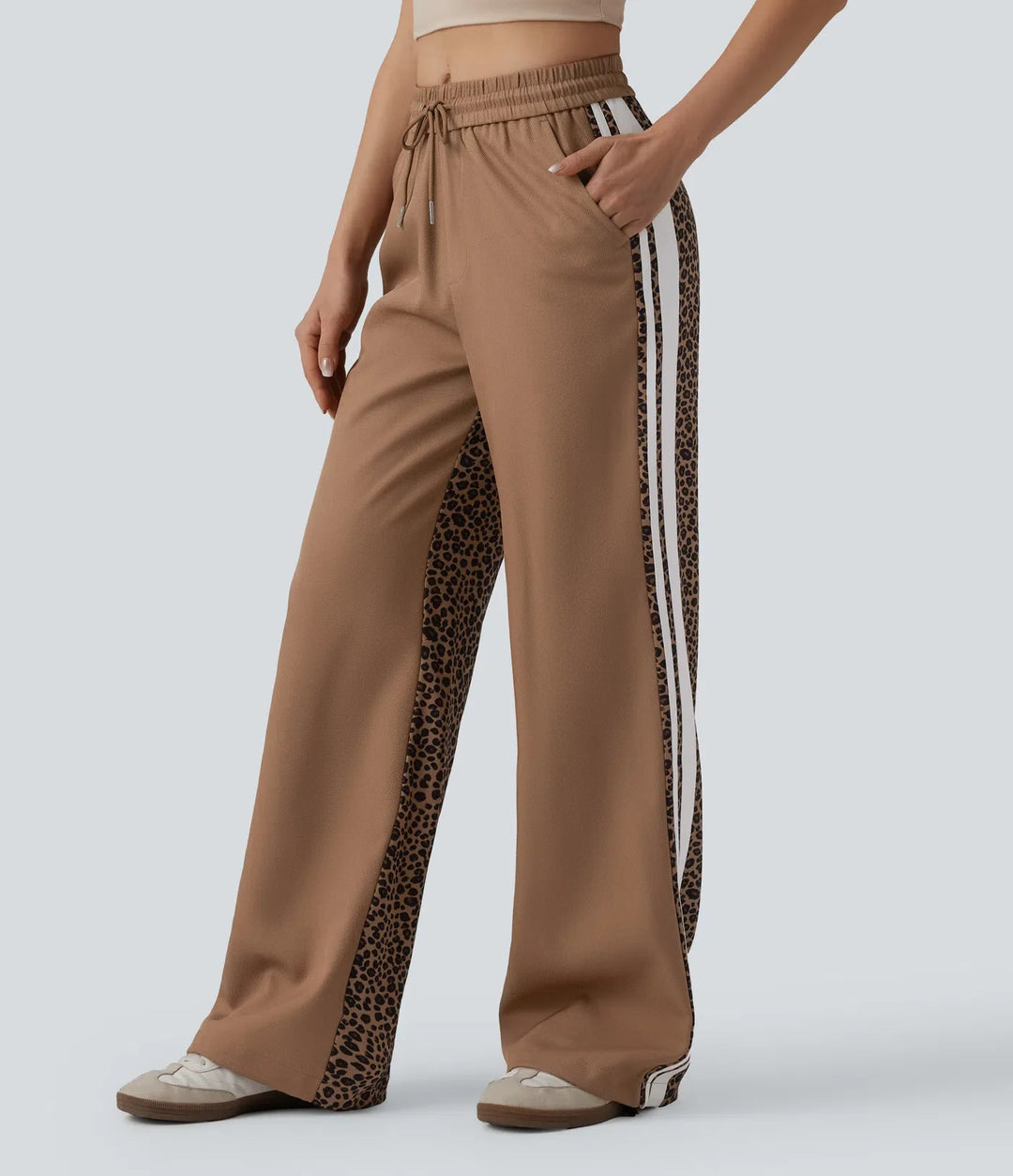 Baggy Pants Women Color Block Leopard Stripe Trousers