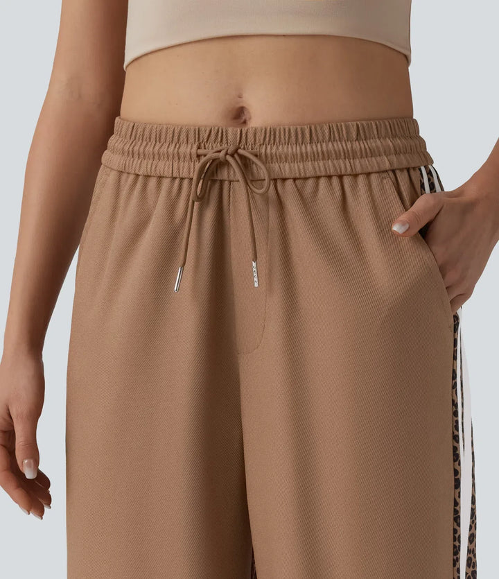 Baggy Pants Women Color Block Leopard Stripe Trousers